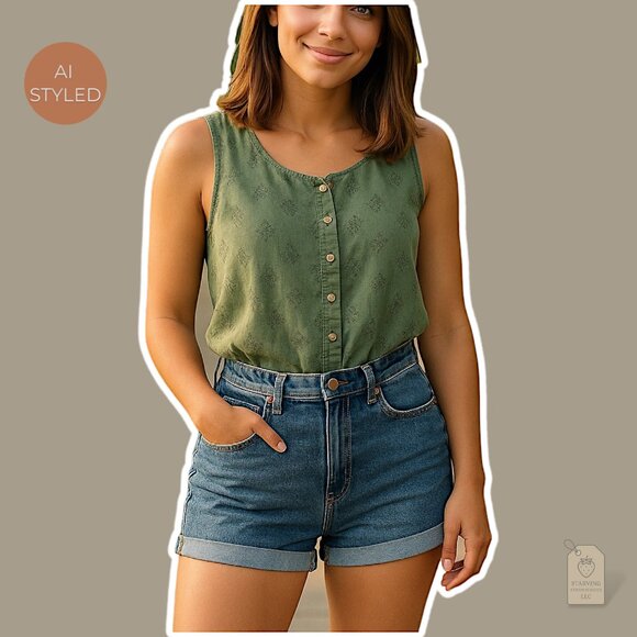 Wild Fable Denim Shorts | Mid Rise Cuffed Jean Shorts Blue Wash | Size 2 / 26R - Picture 6 of 6